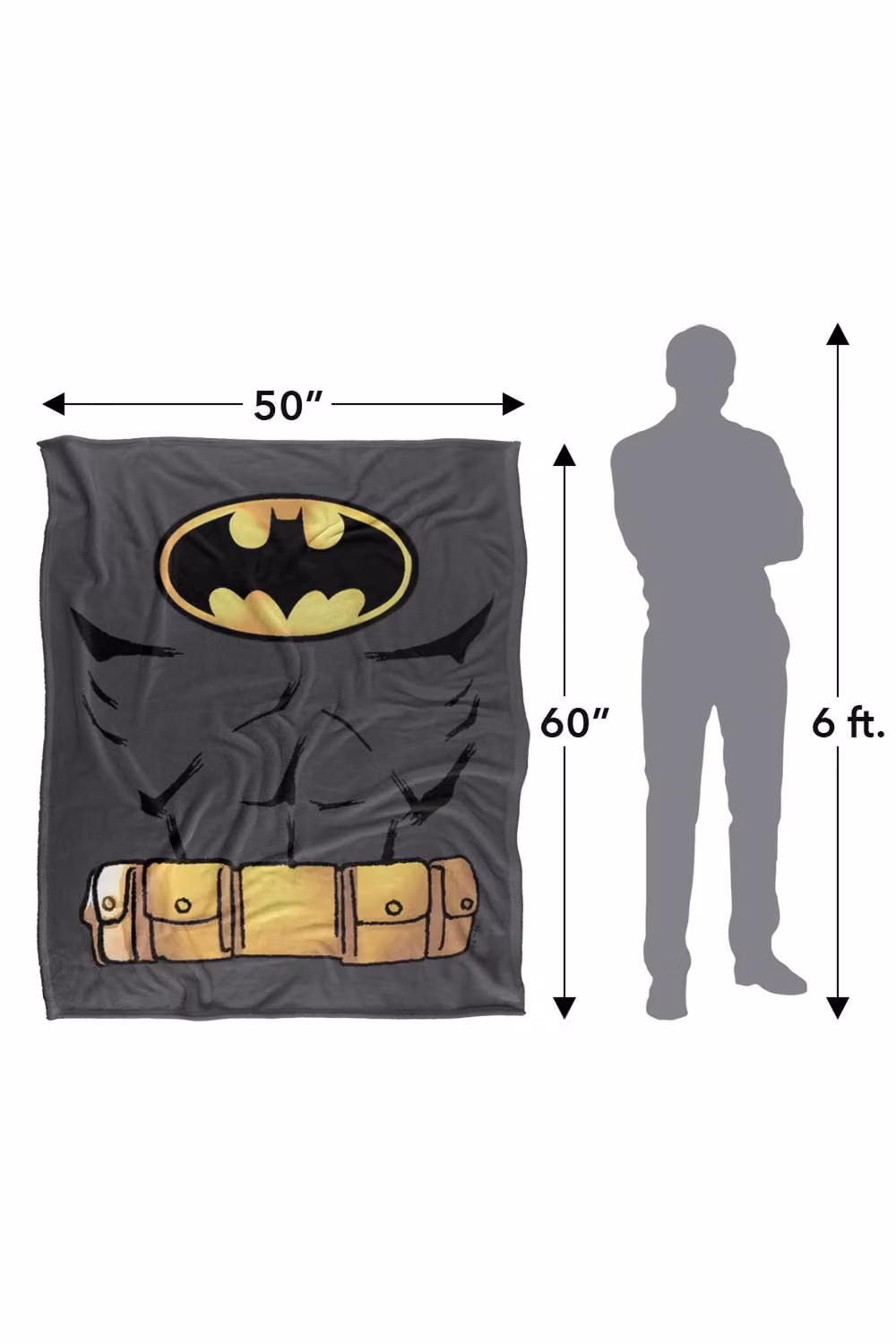 Warner Bros. Batman Costume Tee Super Soft Silky Touch Fleece Throw Blanket, Multicolour, W: 91.44 cm x L: 147 cm – 7