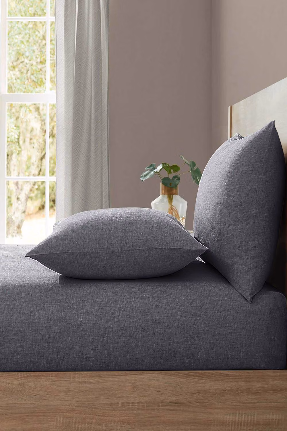 Lazy Linen Charcoal Grey Linen Bedding Bundle including Duvet Cover, Pillowcase Pair and Fitted Sheet, Size: Single – 3