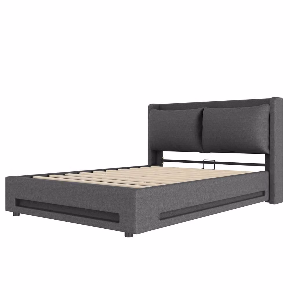 STILVORA King Size Upholstered Bed Frame with Storage and Lift-Up Base in Grey – 7
