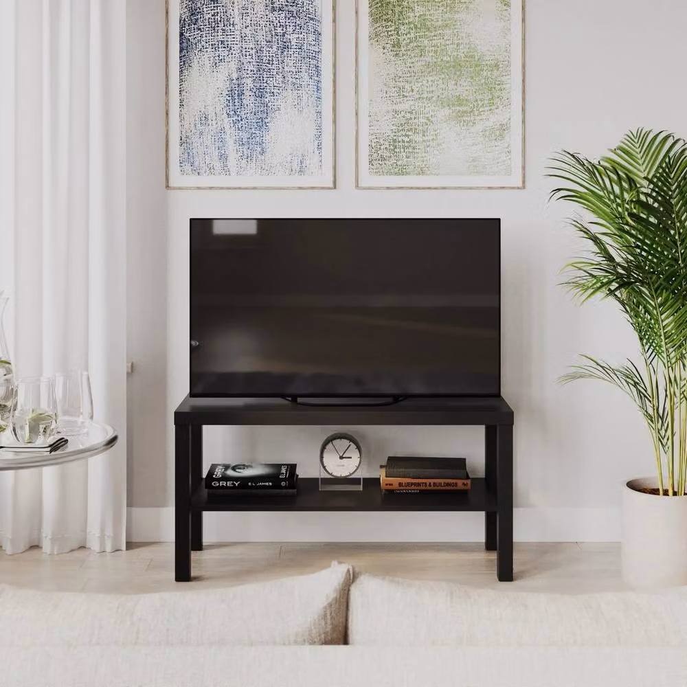 PAWNORA Modern 2 Tier TV Media Stand in Matt Black – 3