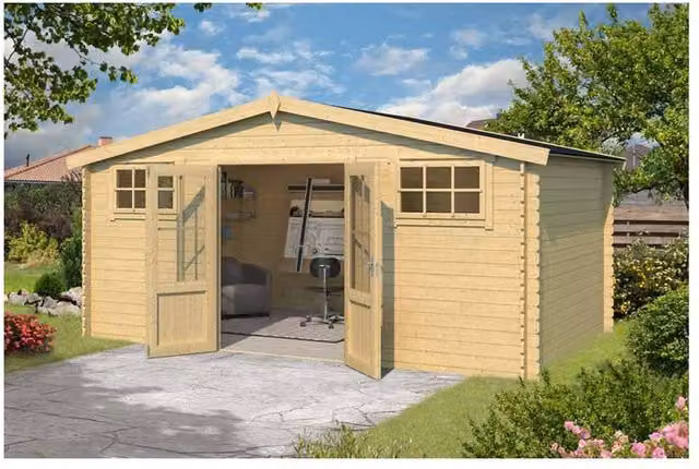 Lasita Maja Ltd Boston Log Cabin Garden Room and Home Office in Light Brown, L: 518.6 cm, W: 312 cm, H: 245.1 cm – 1
