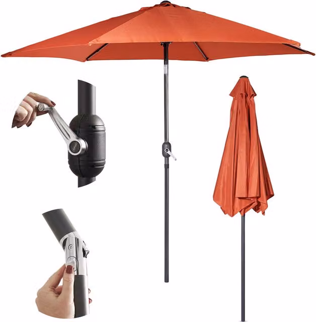 VonHaus 2.7m Garden Parasol with Tilt and Hand Crank in Orange