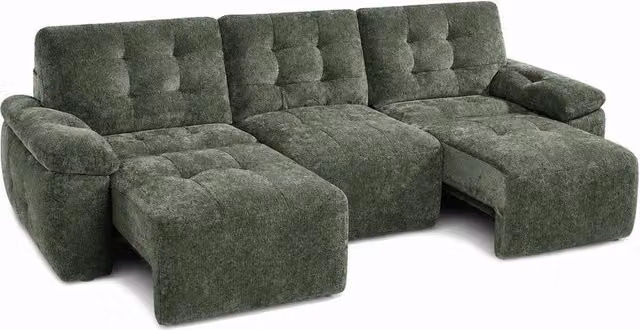 Furnishings For Less UK Drayton Green 3 Seater Electric Sofa Bed with Power Sliding Seats and Fabric Upholstery in Green