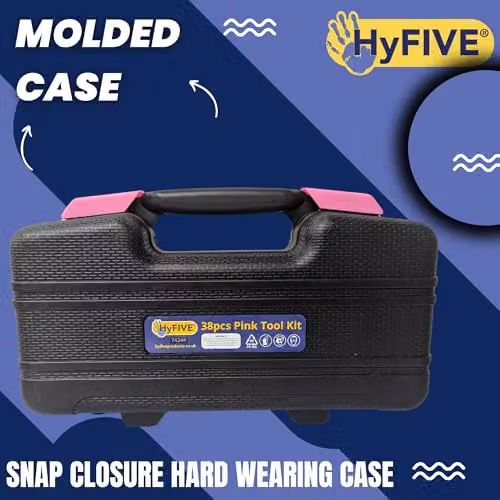 Hyfive 38-Piece Pink Hand Tool Kit with Sturdy Carry Case in Pink and Black – 5