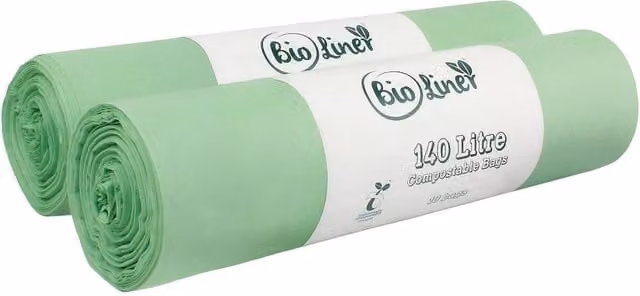 BioLiner Compostable Large Wheelie Bin Bags, Green, 140 Litre