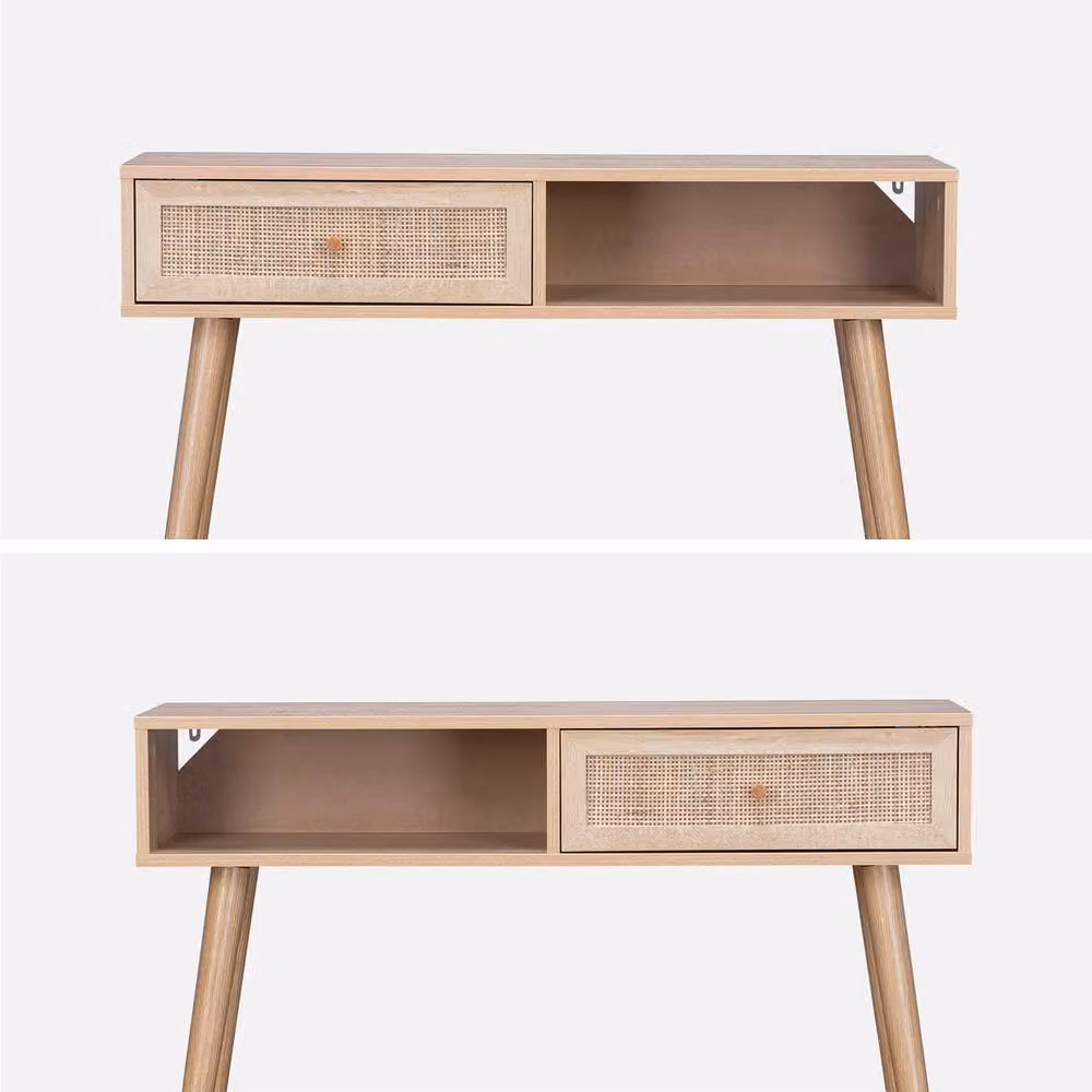 Sweekeeth Boho Wood and Rattan Decor Console Table in Brown, W: 100 cm, H: 81 cm – 2