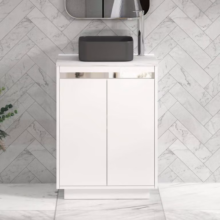 Royal Bathrooms Orion 800mm Matt White Floor Standing Countertop Vanity Unit with Art Square Basin and Chrome Accent Trim