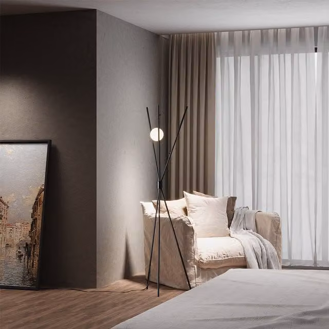 Livingandhome Black Standing Floor Lamp with Metal Base and Plastic Sphere Shade