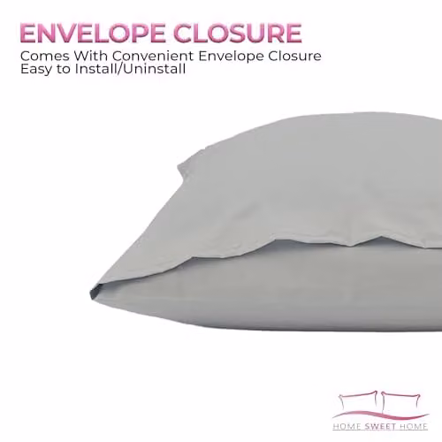 Snug City Home Sweet Home UK Polycotton Plain Dyed Housewife Pillowcase Pair in Light Grey, W: 48 cm x H: 74 cm – 3