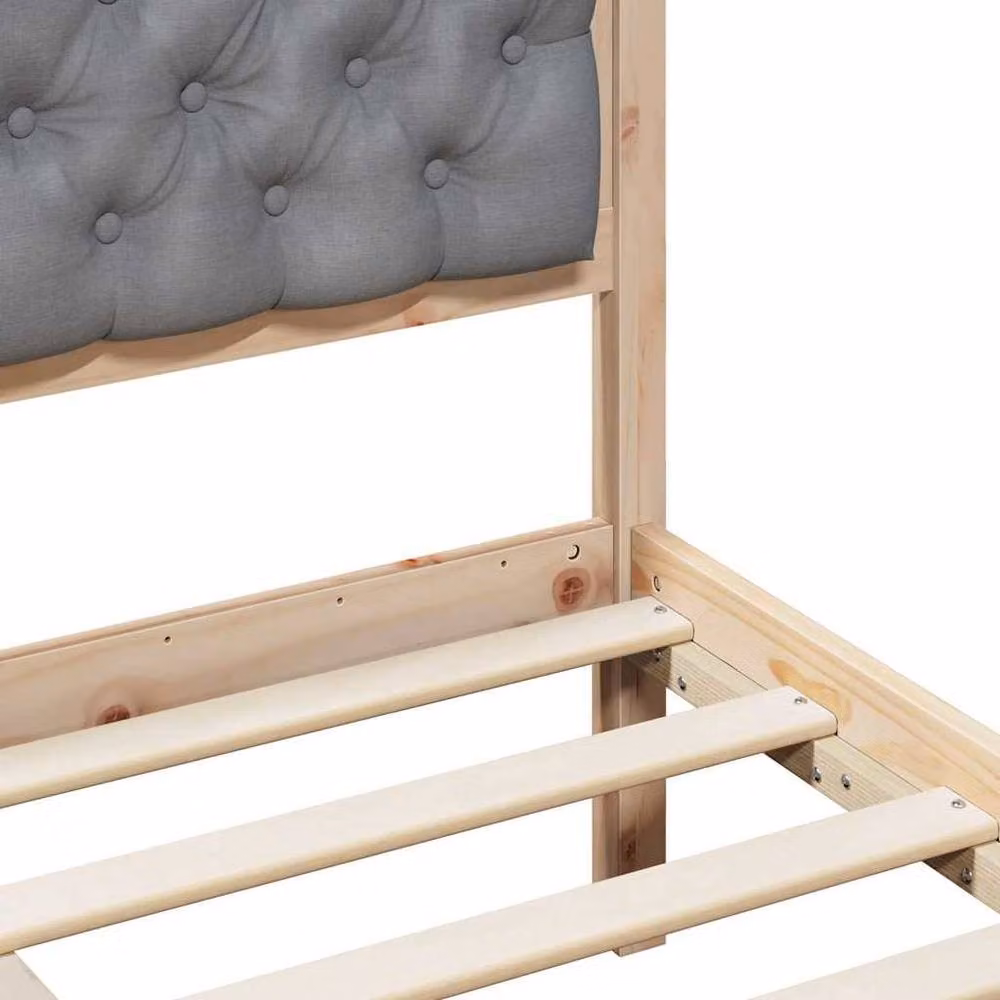 Berkfield Home Upholstered Bed Frame in Grey Solid Pine Wood, W/D/H: 180 x 200 cm – 3