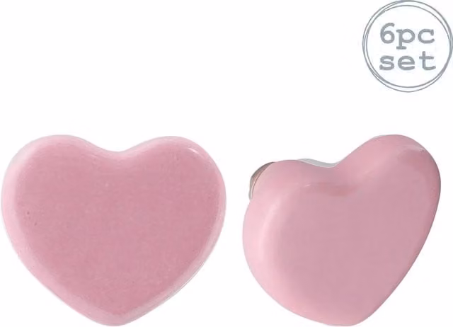 Nicola Spring Pink Ceramic Heart Cabinet Knobs, Pack of 6 – 1