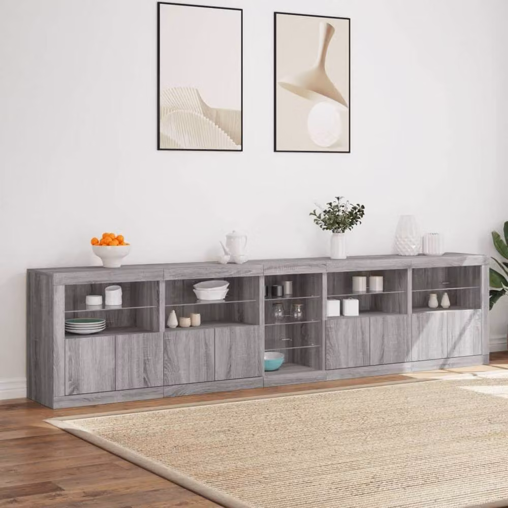 Berkfield Home Modern Sideboard with Integrated LED Lights in Grey Sonoma, W: 283 cm, D: 37 cm, H: 67 cm – 4