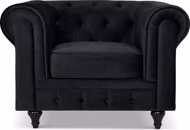 Bravich LTD Chesterfield 2 Seater Velvet Scroll Arm Sofa in Black
