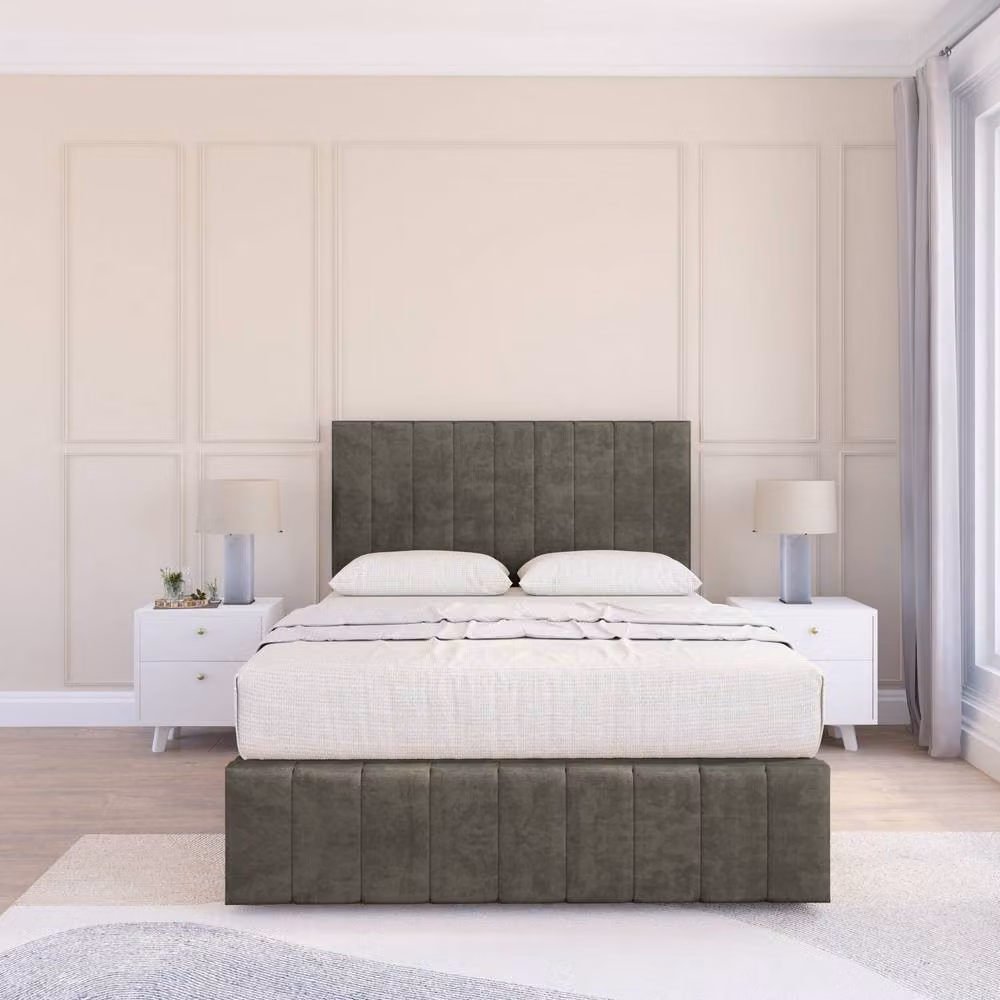 Sloomy California Divan Bed Base in Slate Naples Light Grey Velvet Fabric, W/D/H: 180 x 200 cm