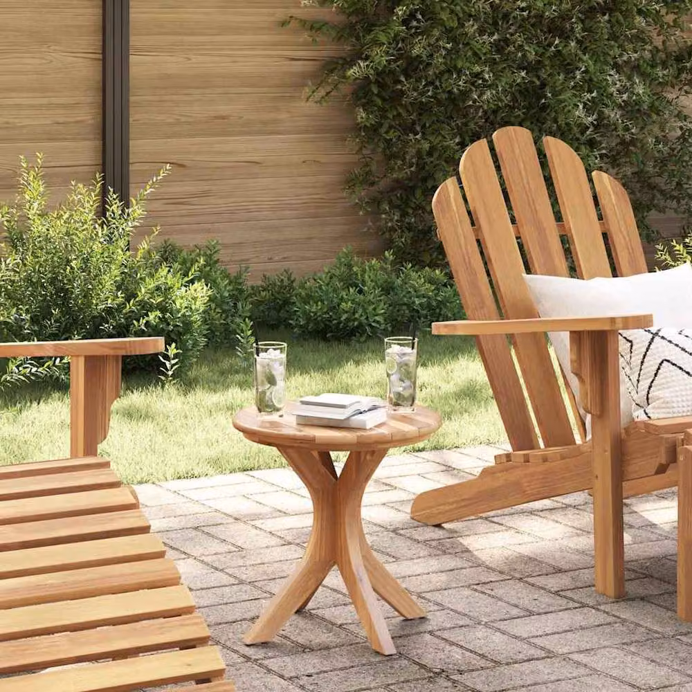Berkfield Home Round Teak Wood Garden Side Table in Brown W/D: 40 x 41 cm – 2