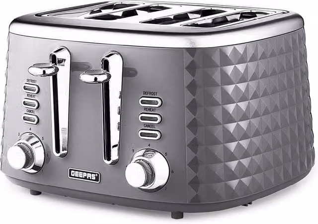 Geepas Argyle 4 Slice Toaster 1750W with 7 Browning Levels in Grey