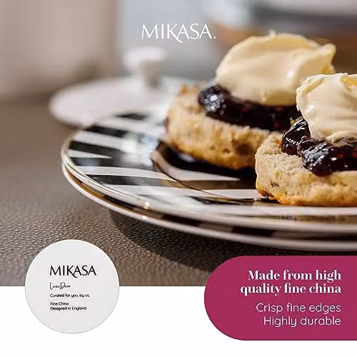 Mikasa 12-Piece Geometric Bone China Dinner Service in White, Gold and Black – 4