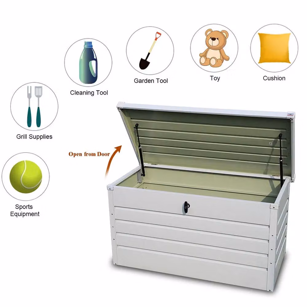 Living and Home Lockable Outdoor Garden Tool Storage Box in White – 7