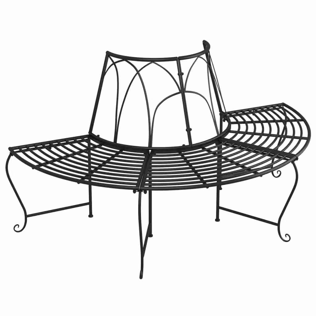 Berkfield Home Half Round Tree Bench in Black Matt Steel, Diameter: 159 cm – 2