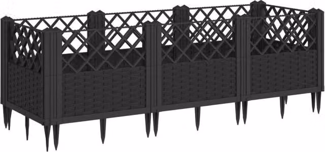 Berkfield Home Garden Raised Bed Planter with Pegs, Black, W: 123.5 cm, D: 43.5 cm, H: 43.5 cm