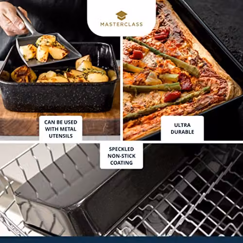 MasterClass Vitreous Enamel Rectangular Roasting Tin, Black, W: 34 cm, D: 26 cm, H: 7 cm – 4