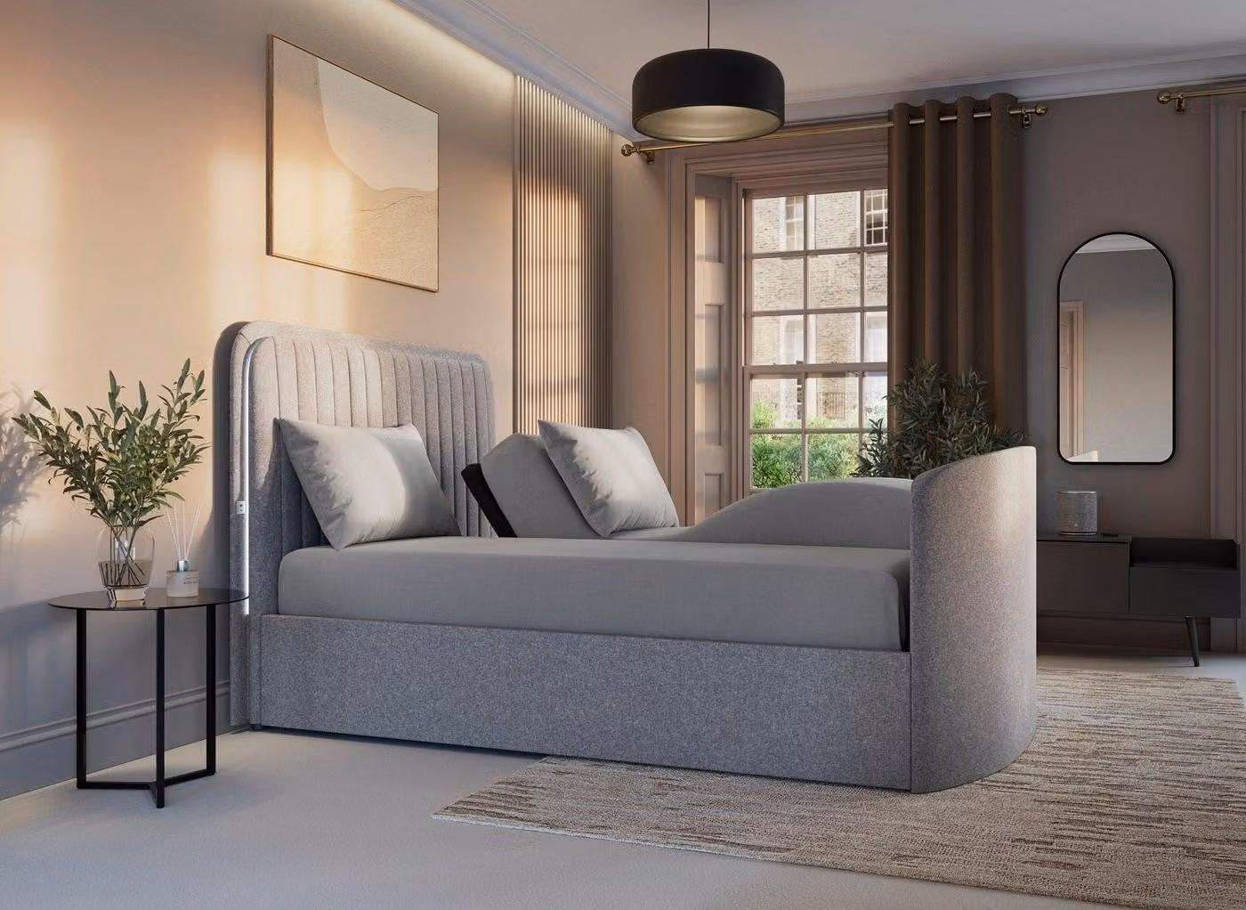 Dreams Alexis Adjustable Motorised TV Bed in Grey Upholstered Fabric with USB Charging Port and Under-bed Lighting