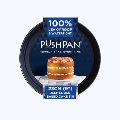 PushPan Non-Stick Round Cake Tin with Patented Silicone Seal, Blue or Grey, Diameter: 23 cm – 1