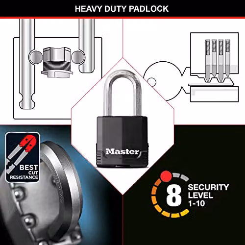 Master Lock Pack of 3 Heavy Duty Keyed Padlocks with Medium Shackle in Silver and Black Laminated Steel – 3