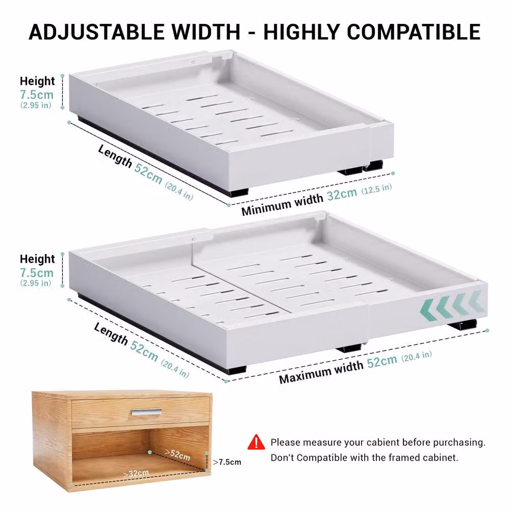 Appaso Expandable Pull Out Cabinet Organizer Drawer Inserts, 2 Piece, White, Depth: 52 cm – 4