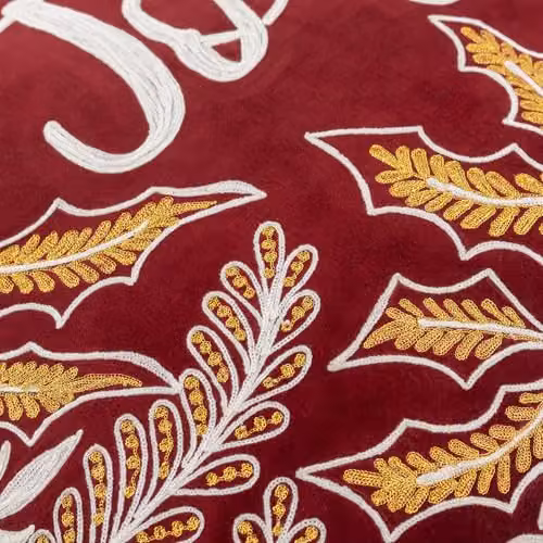 Paoletti Winter Joy Red Cotton Velvet Embroidered Square Cushion, W/D/H: 50 x 50 x 50 cm – 3
