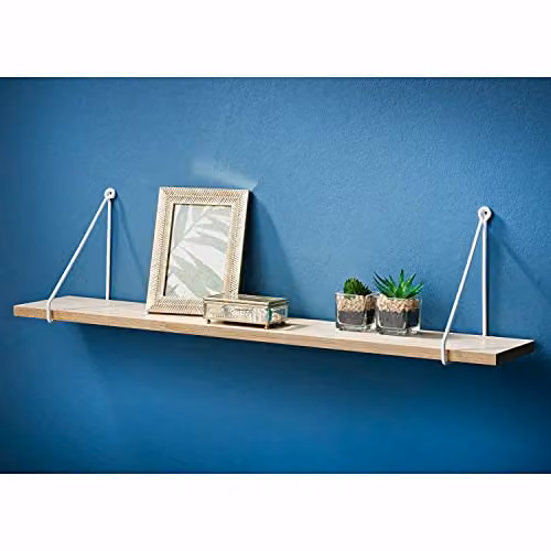 SPOT ON DEALZ Oak Floating Wall Shelf with White Metal Frame, Width: 80 cm – 4