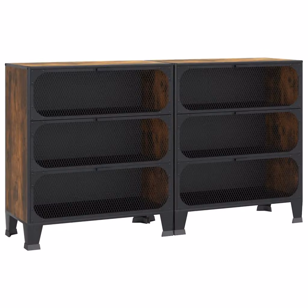Berkfield Home Industrial Storage Cabinets, 2 Piece Set in Rustic Brown with Glass Doors, Metal and MDF, W: 72 cm, D: 36 cm, H: 82 cm – 2
