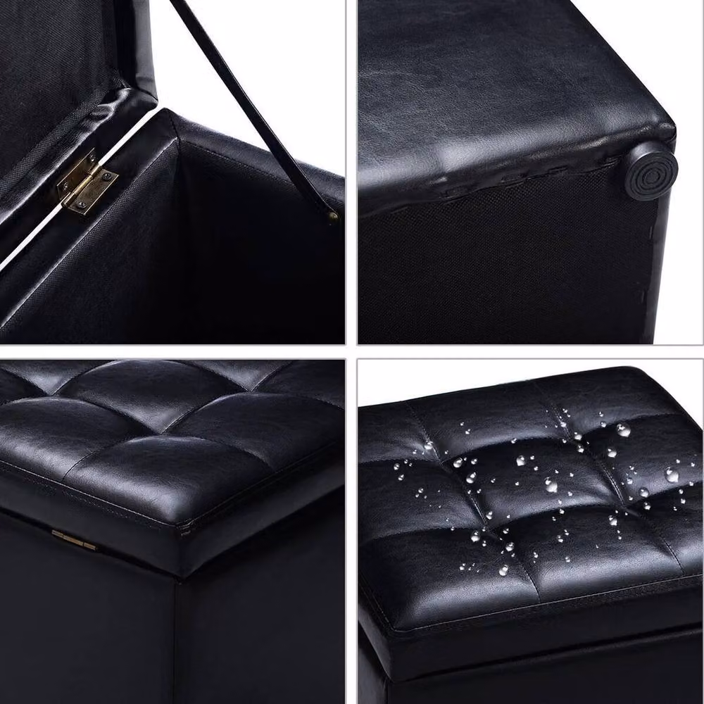 VOGREX Black Faux Leather Cube Storage Ottoman Stool, W/D/H: 40 x 40 x 40 cm – 4