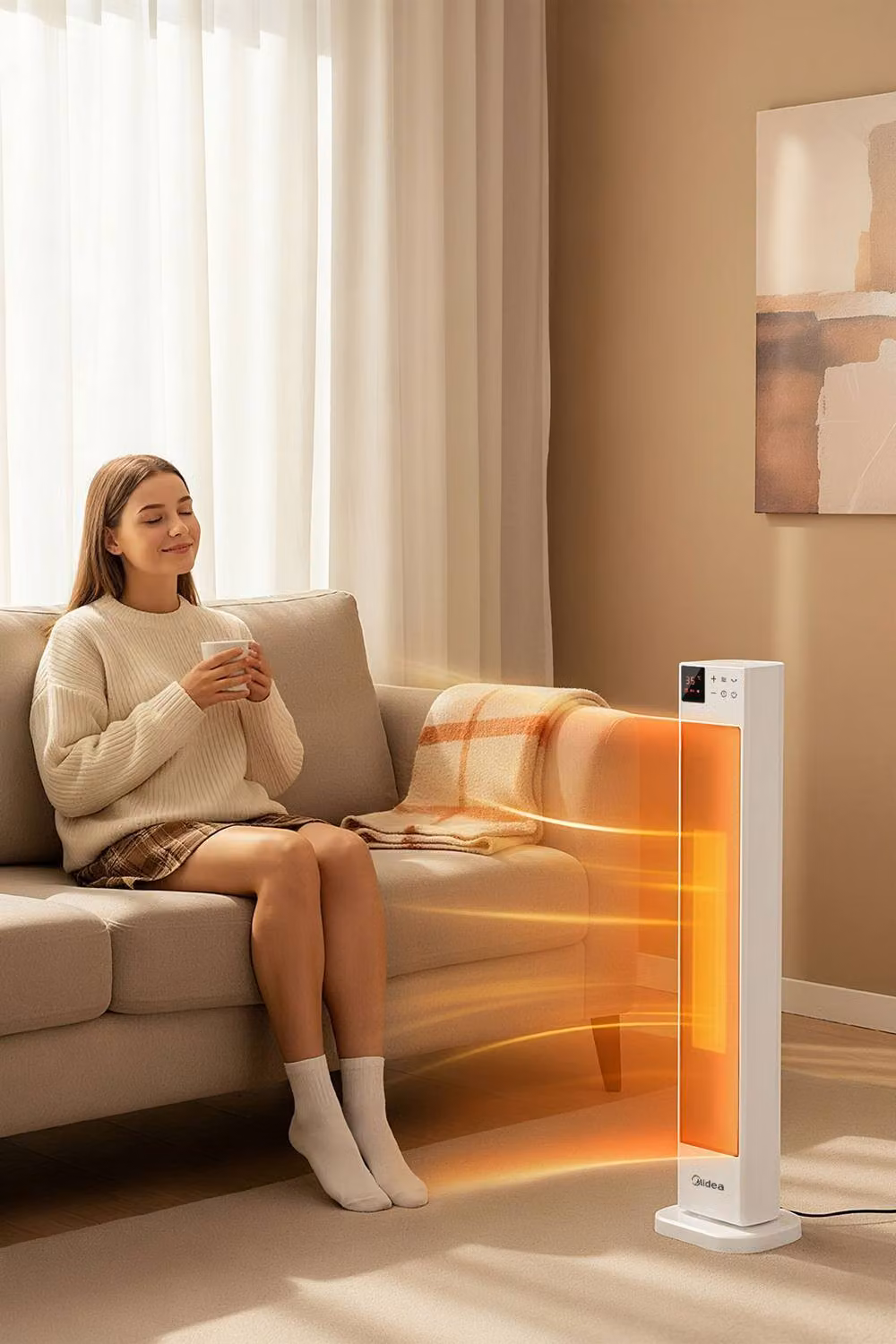 Midea 2KW PTC Ceramic Tower Heater with Remote Control and Oscillation, White – 3