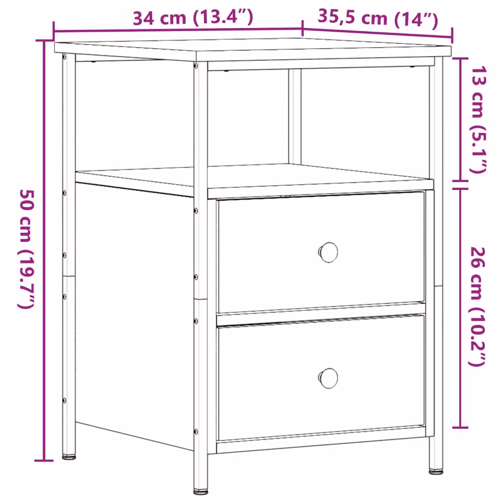 Berkfield Home Artisan Oak Bedside Cabinet in Brown, W/D/H: 34 x 35.5 x 50 cm – 5