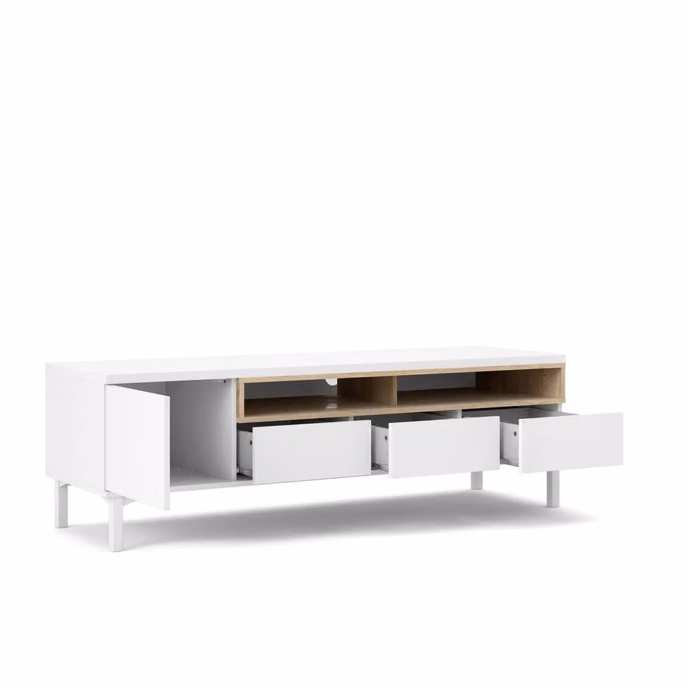 CALICOSY April White TV Unit with 1 Door, 3 Drawers and 2 Shelves, W: 156 cm, D: 48.25 cm, H: 48.2 cm – 3