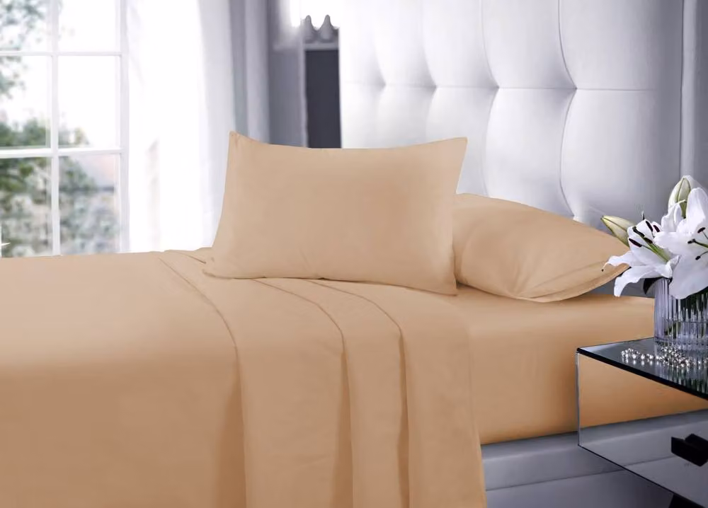 Homes-Linen Plain Dyed Polycotton Blend Easy Care Flat Sheet in Beige, W/D/H: 90 x 200 cm – 2