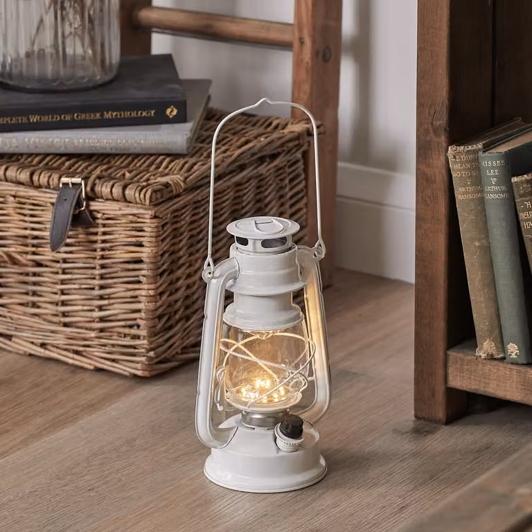 Lights4fun White Storm Metal Battery Lantern W/D/H: 24.5 x 11.5 x 11.5 cm