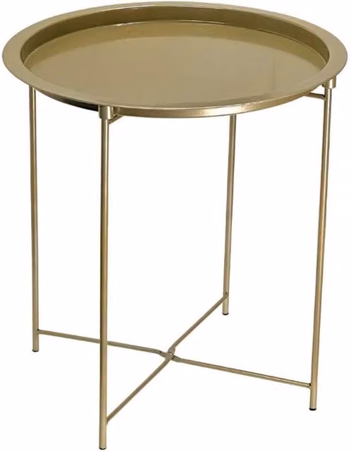 FORGEVIO Modern Metal Side Table with Detachable Round Tray in Gold – 1