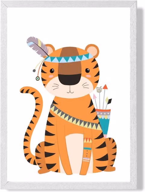 ARTZE Tiger Tribal Animal Framed Print in Orange and White