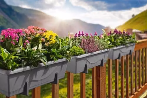 Gardenico Set of 2 Self-watering Planter Troughs in Grey, W: 39 cm, D: 21 cm, H: 17 cm