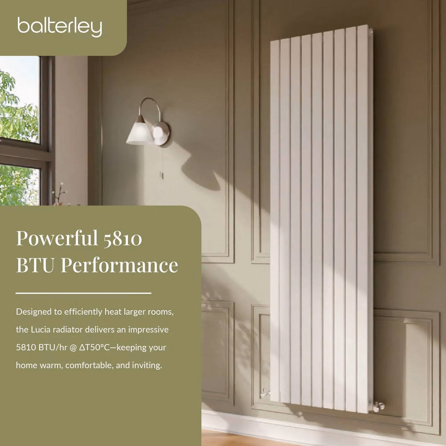 Balterley Lucia Square Vertical Double Panel Radiator, White, H: 180 cm, W: 52.8 cm – 3