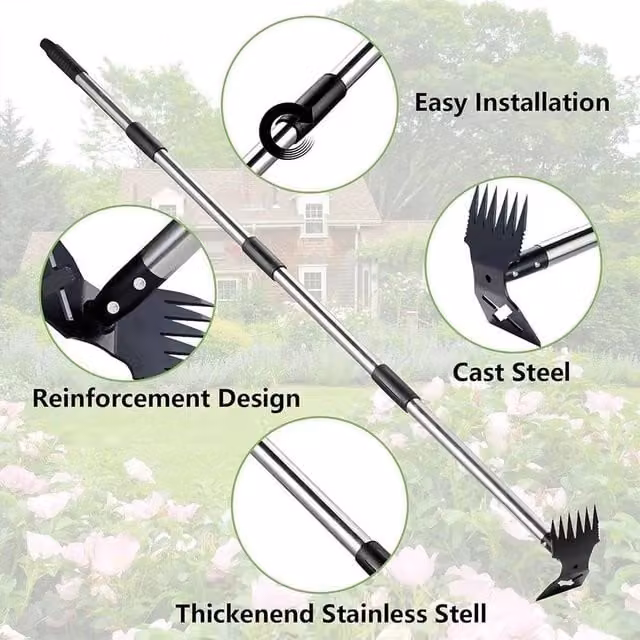 FLAVORA 2-in-1 Weed Puller Tool and Steel Soil Loosener with Long Handle in Silver