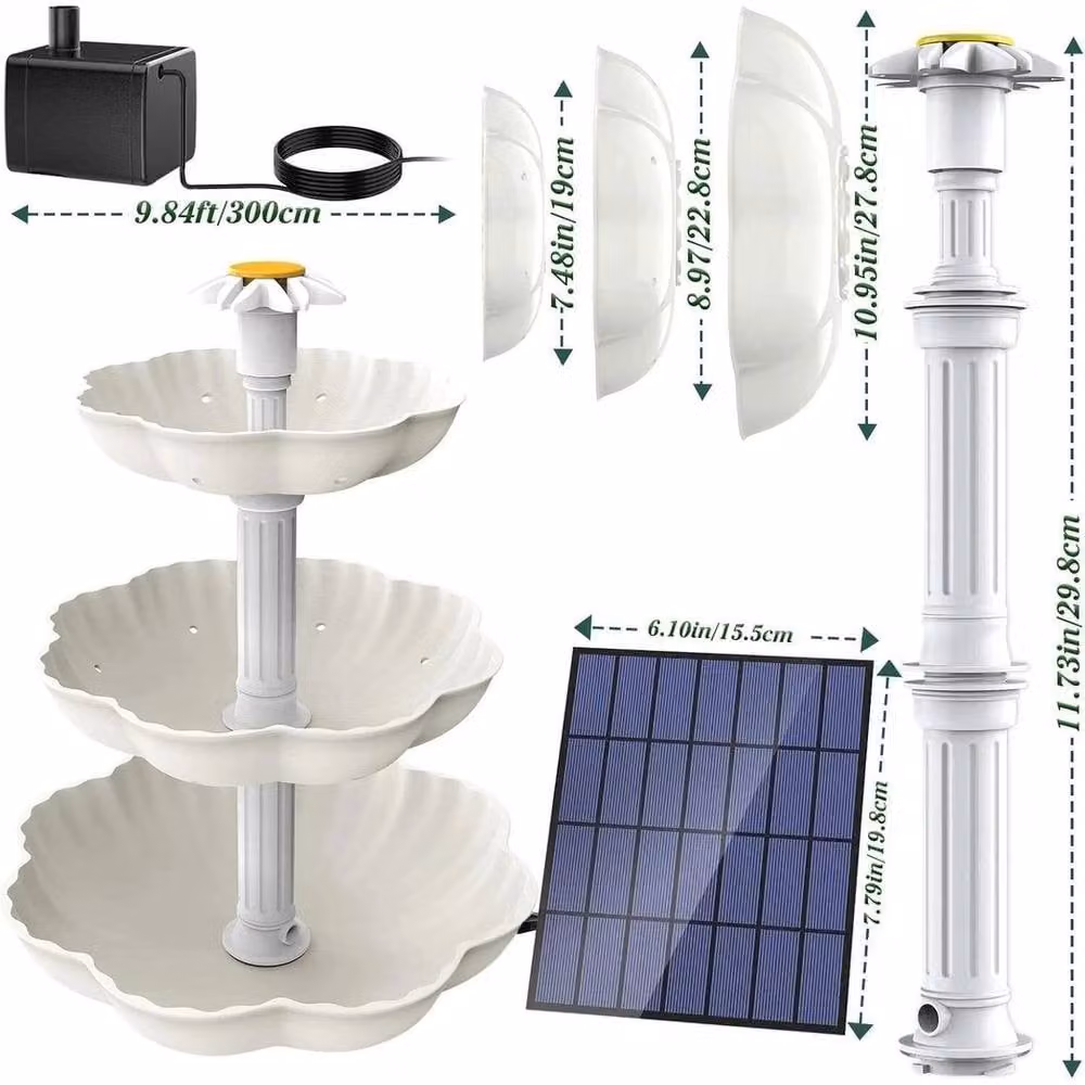 NESTLUNE 3-Tier Solar Powered Bird Bath Fountain in White, W/D/H: 100 x 100 x 15 cm – 2