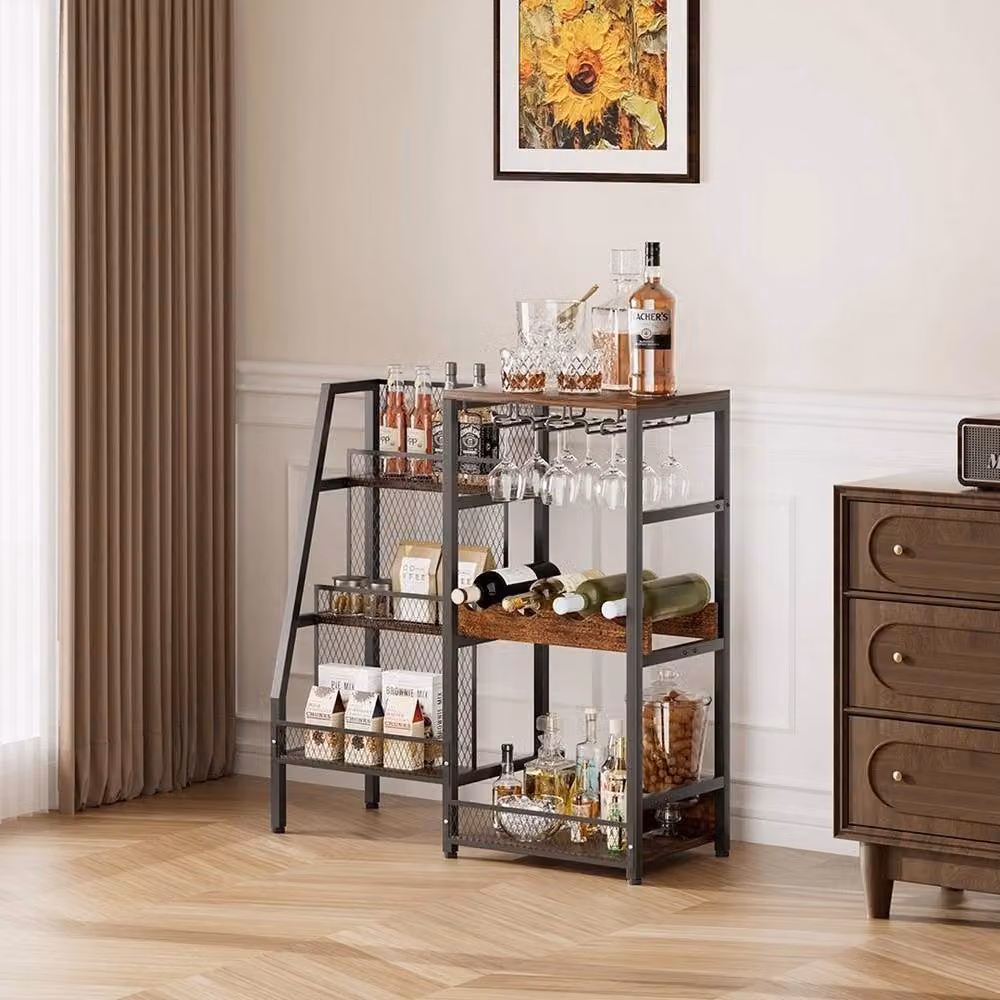 FORGEVIO Industrial Corner Wine Rack and Rustic Drinks Display Cabinet in Multicolour, W/D/H: 30 x 30 x 80 cm – 3