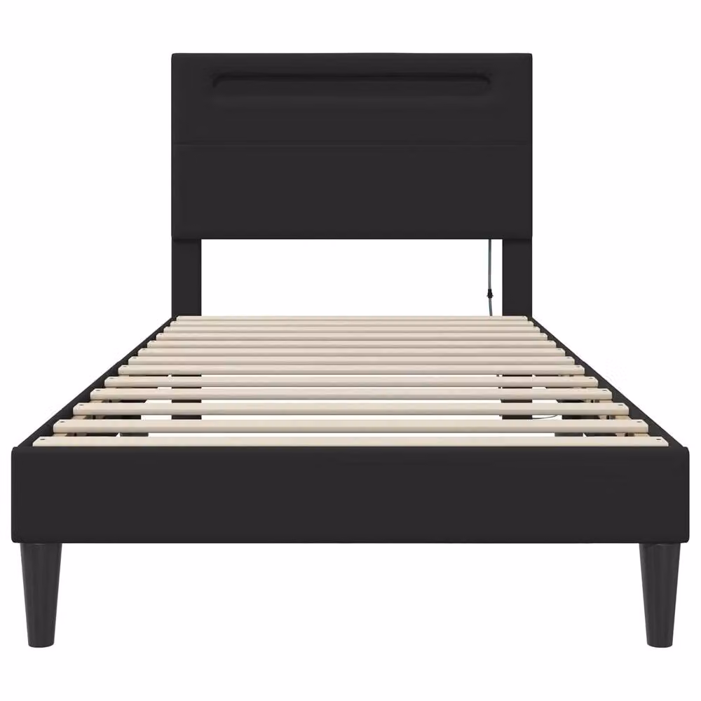Berkfield Home Modern Black Faux Leather Bed Frame with LED Under-Bed Lighting and USB Charging Port, W/D/H: 90 x 190 cm – 4