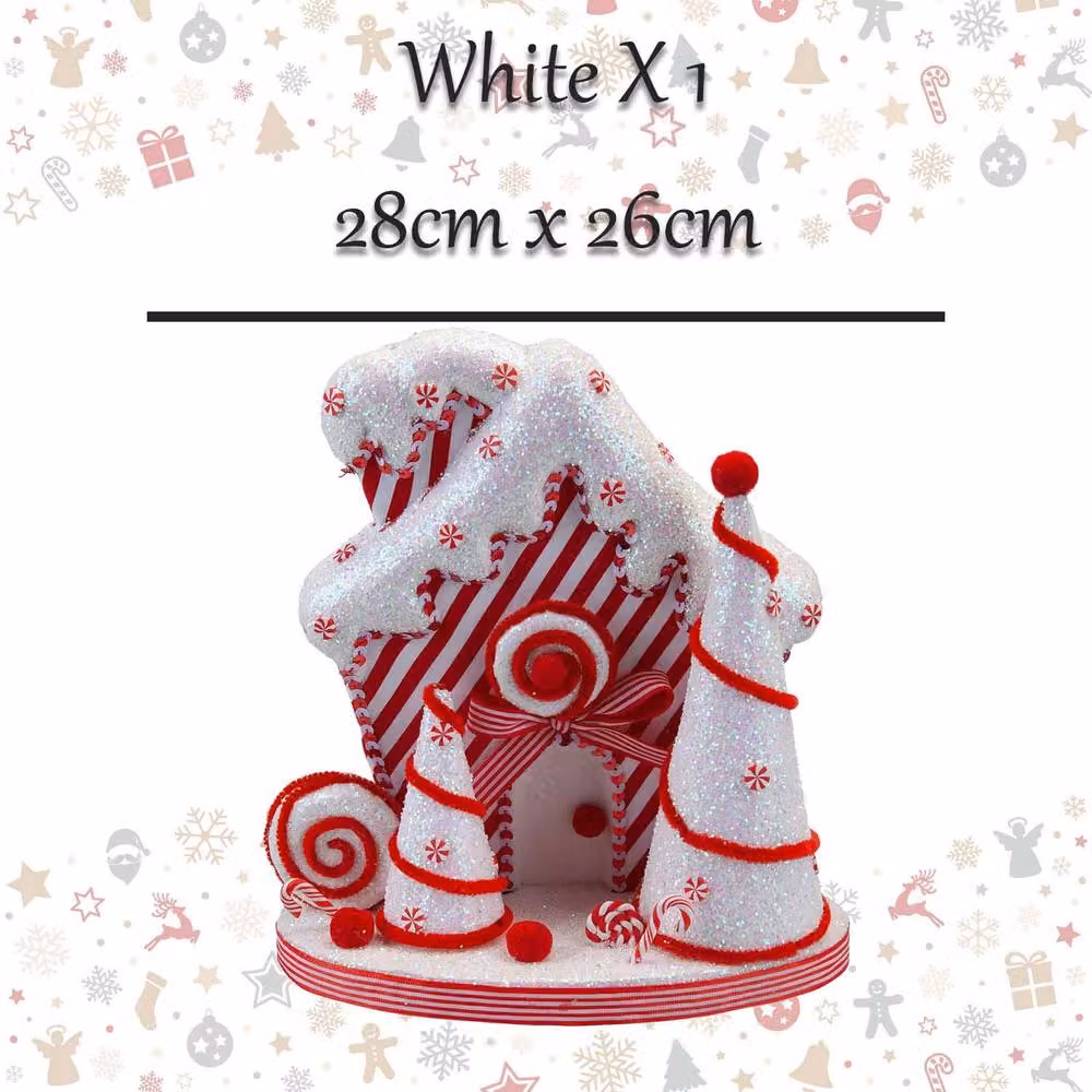 VFM e-Store Christmas Candy Cane House Tabletop Decoration, White and Red, W: 28 cm, H: 26 cm – 2