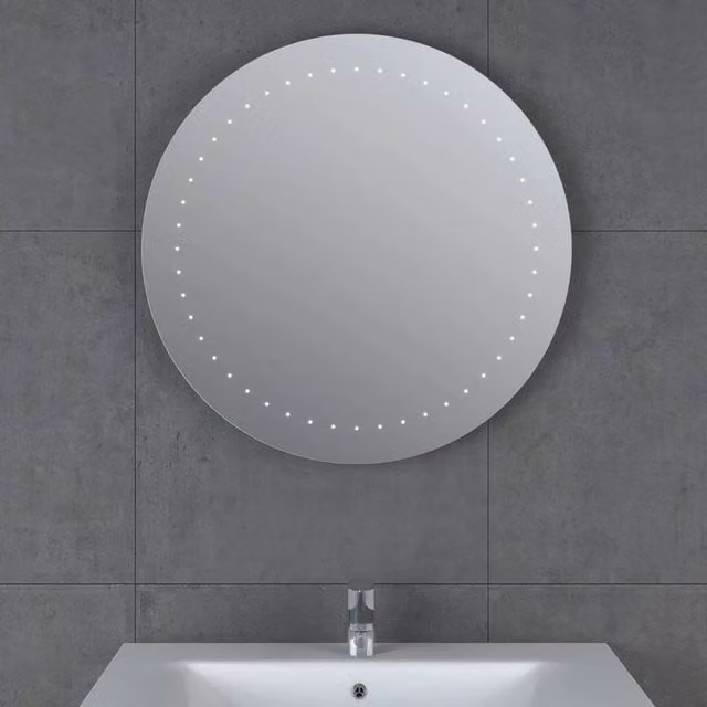 PAWNORA Round LED Bathroom Mirror in Silver
