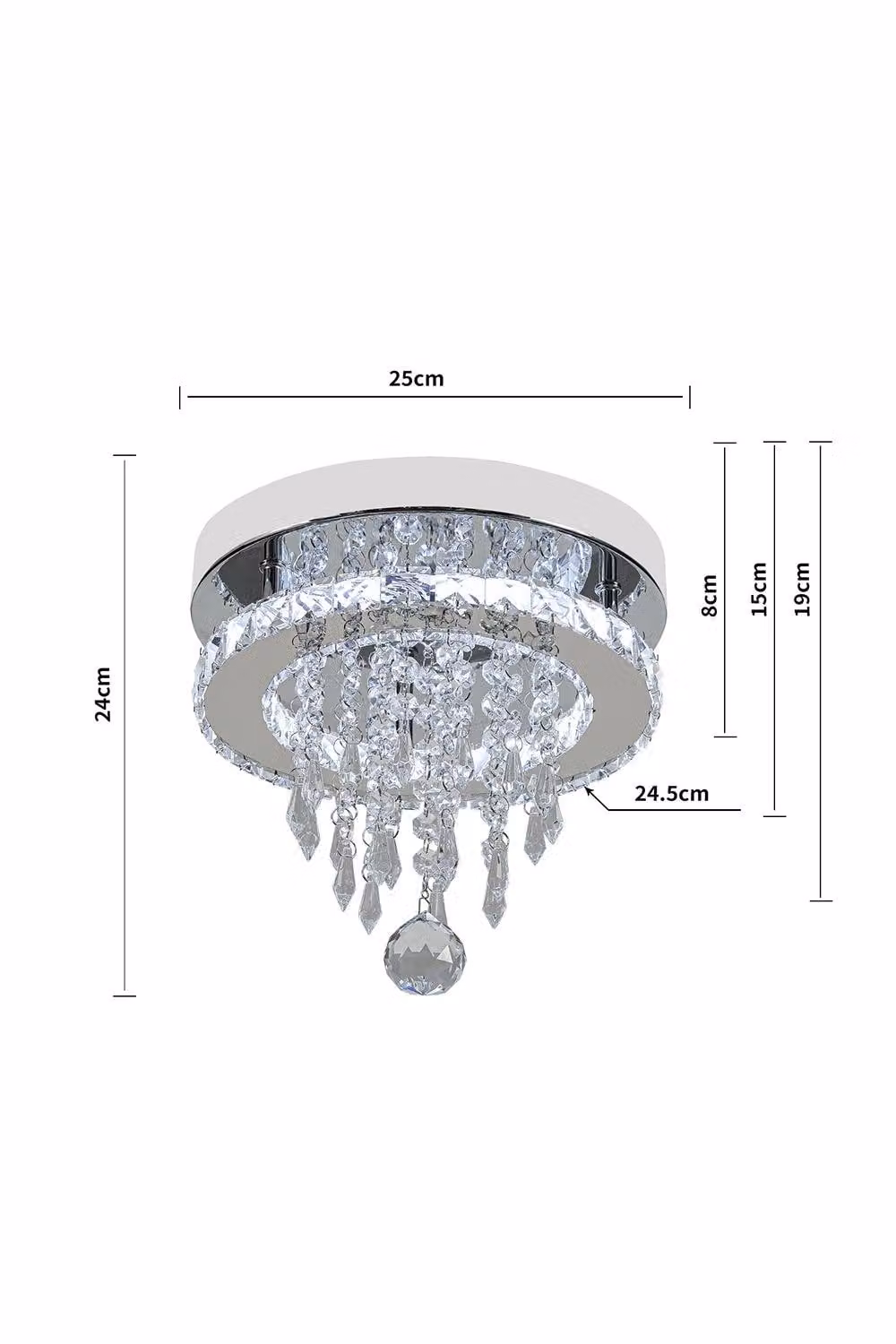 H&O Direct Modern Crystal Ceiling Light in Silver and Chrome with Transparent Drops – 2
