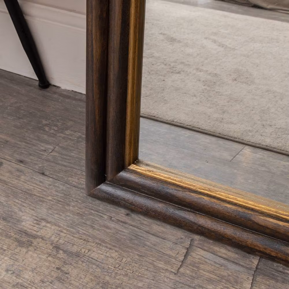 Melody Maison Arched Rustic Wood and Gold Framed Wall and Leaner Mirror in Brown, H 166 cm x W 70 cm – 3